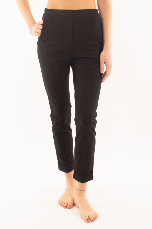 Pantalone punto milano con risvolto da Donna Susy mix - Nero