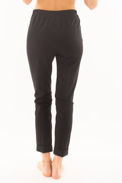 Pantalone punto milano con risvolto da Donna Susy mix - Nero