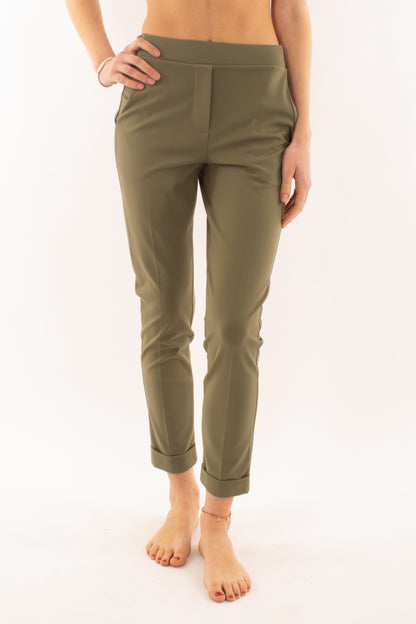 Pantalone punto milano con risvolto da Donna Susy mix - Verde
