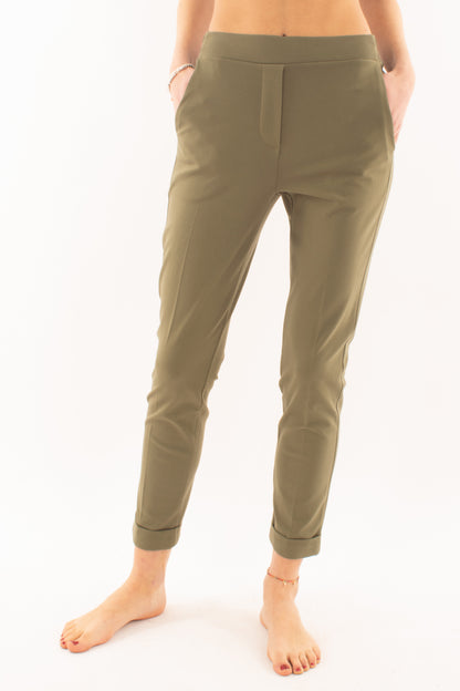 Pantalone punto milano con risvolto da Donna Susy mix - Verde