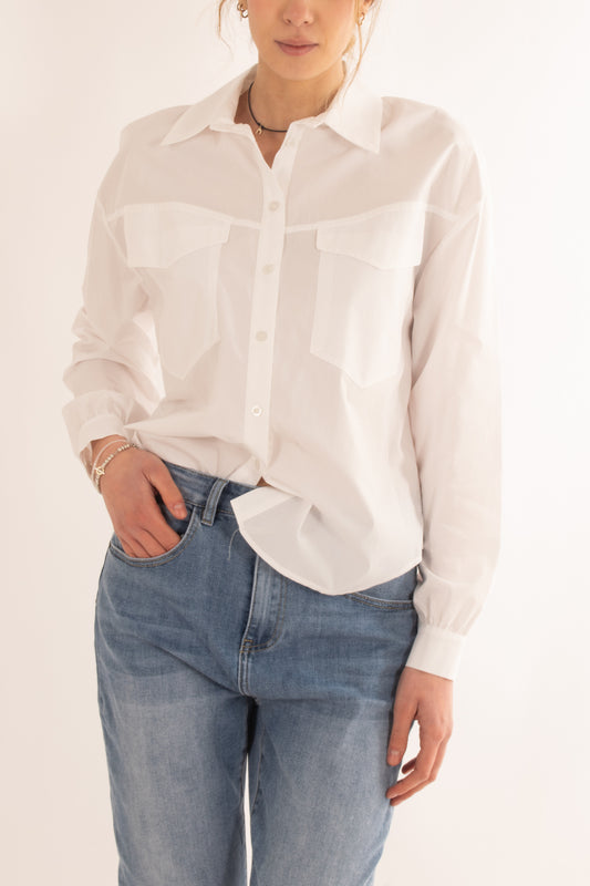 Camicia larga con tasconi da Donna Susy mix - Bianco