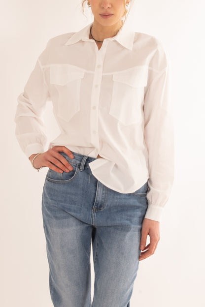 Camicia larga con tasconi da Donna Susy mix - Bianco