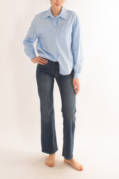 Camicia larga con tasconi da Donna Susy mix - Celeste