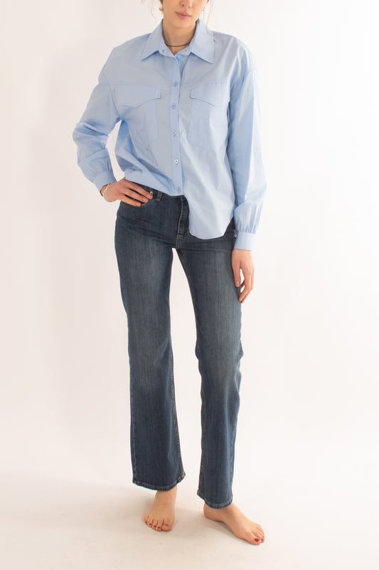 Camicia larga con tasconi da Donna Susy mix - Celeste