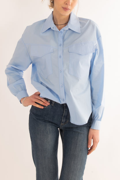 Camicia larga con tasconi da Donna Susy mix - Celeste