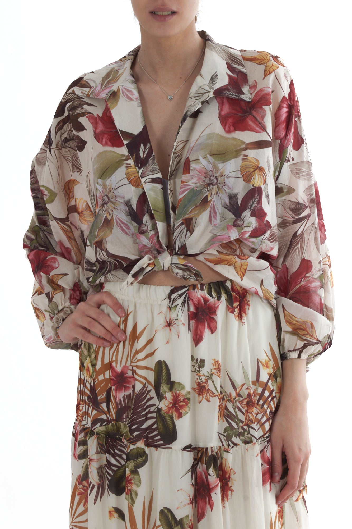 Maglia corta fiorata da Donna Susy mix - Burro