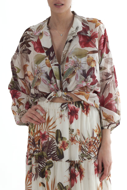 Maglia corta fiorata da Donna Susy mix - Burro