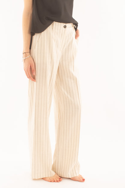 Pantalone palazzo gessato da Donna Susy mix - Burro