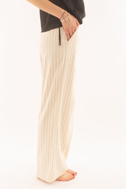 Pantalone palazzo gessato da Donna Susy mix - Burro