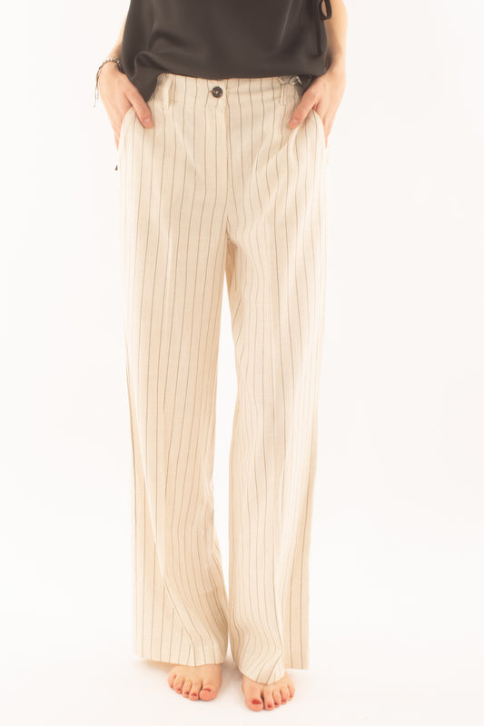 Pantalone palazzo gessato da Donna Susy mix - Burro