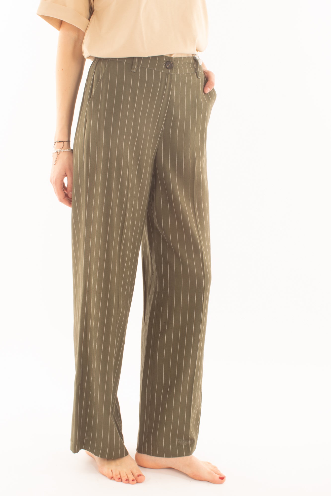 Pantalone palazzo gessato da Donna Susy mix - Verde