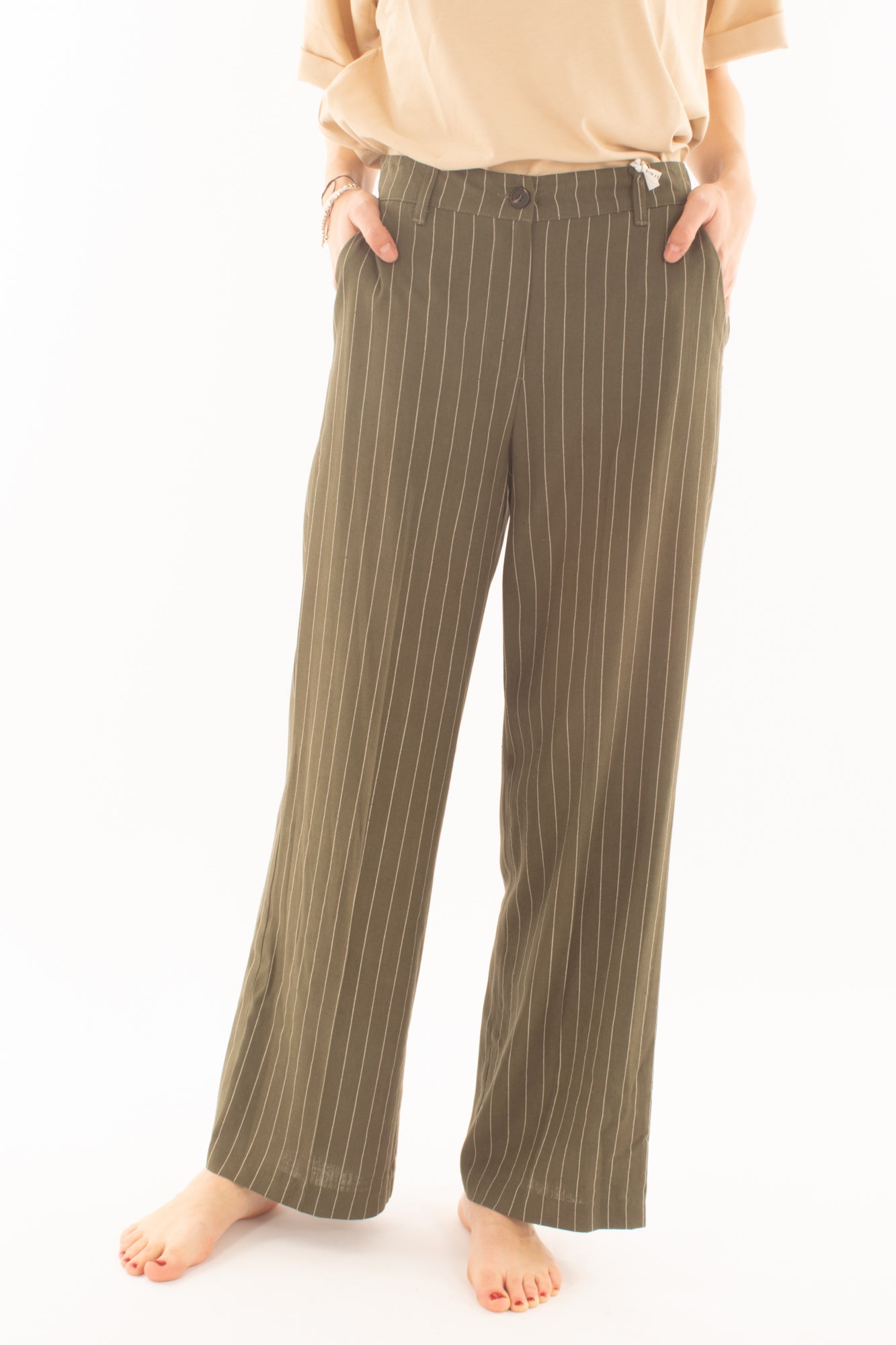 Pantalone palazzo gessato da Donna Susy mix - Verde