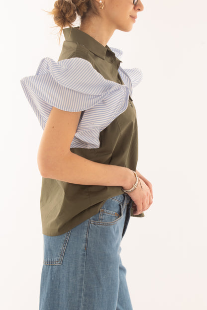 Camicia con maniche a contrasto da Donna Metoo - Militare