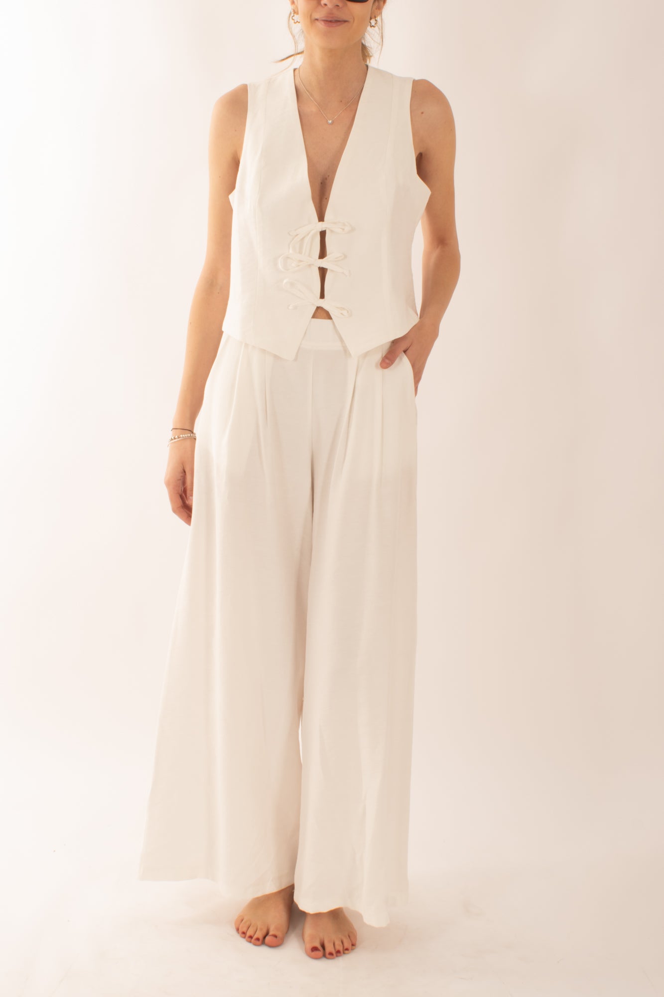 Gilet con fiocchi da Donna Susy mix - Bianco