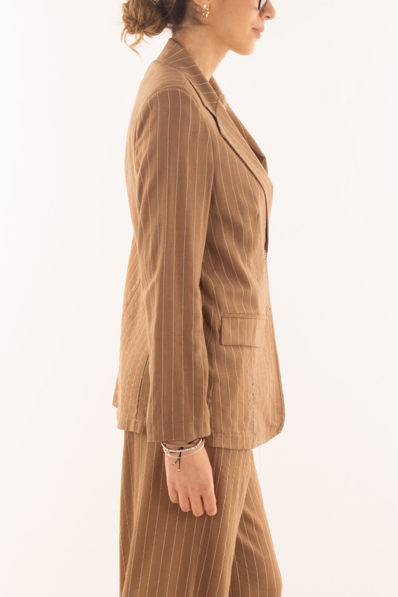 Giacca gessata in lino e viscosa da Donna Susy mix - Terra