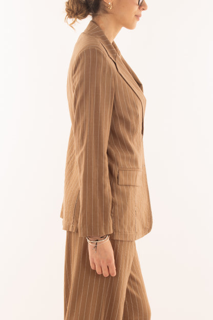 Giacca gessata in lino e viscosa da Donna Susy mix - Terra