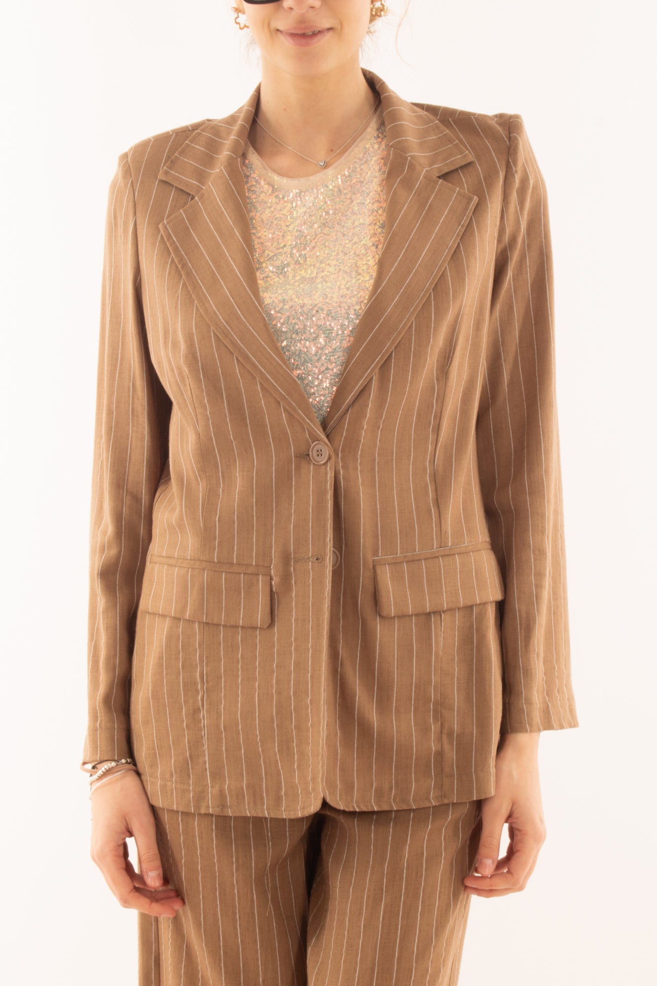 Giacca gessata in lino e viscosa da Donna Susy mix - Terra