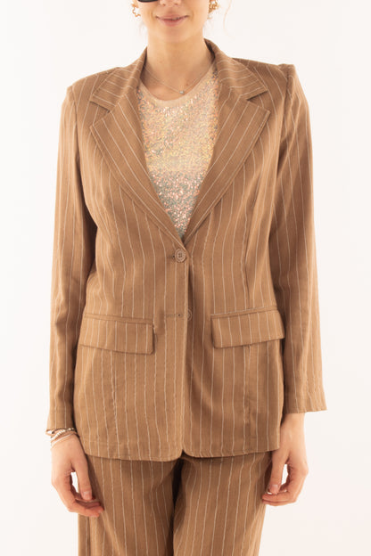 Giacca gessata in lino e viscosa da Donna Susy mix - Terra