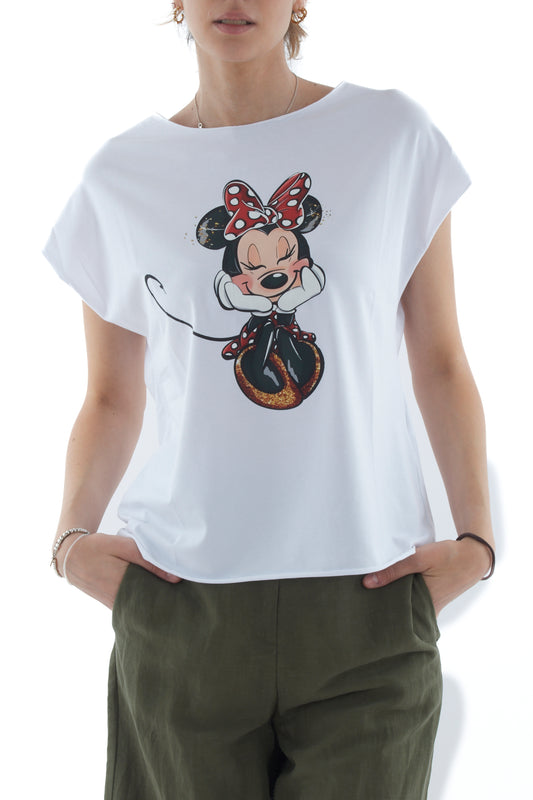T-shirt topolina e fiocco da Donna Susy mix - Bianco