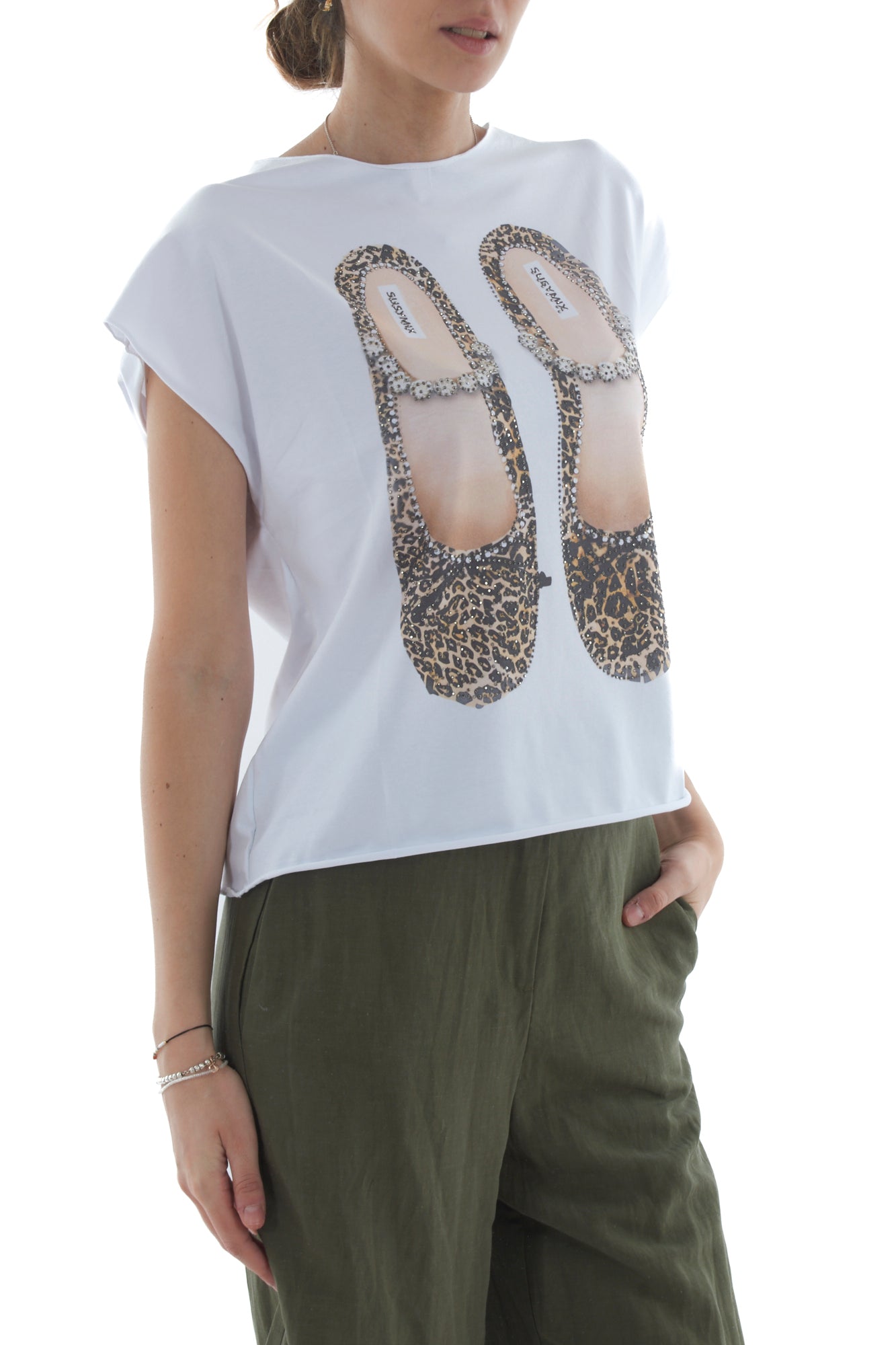 T-shirt con ballerine da Donna Susy mix - Bianco