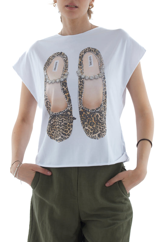 T-shirt con ballerine da Donna Susy mix - Bianco