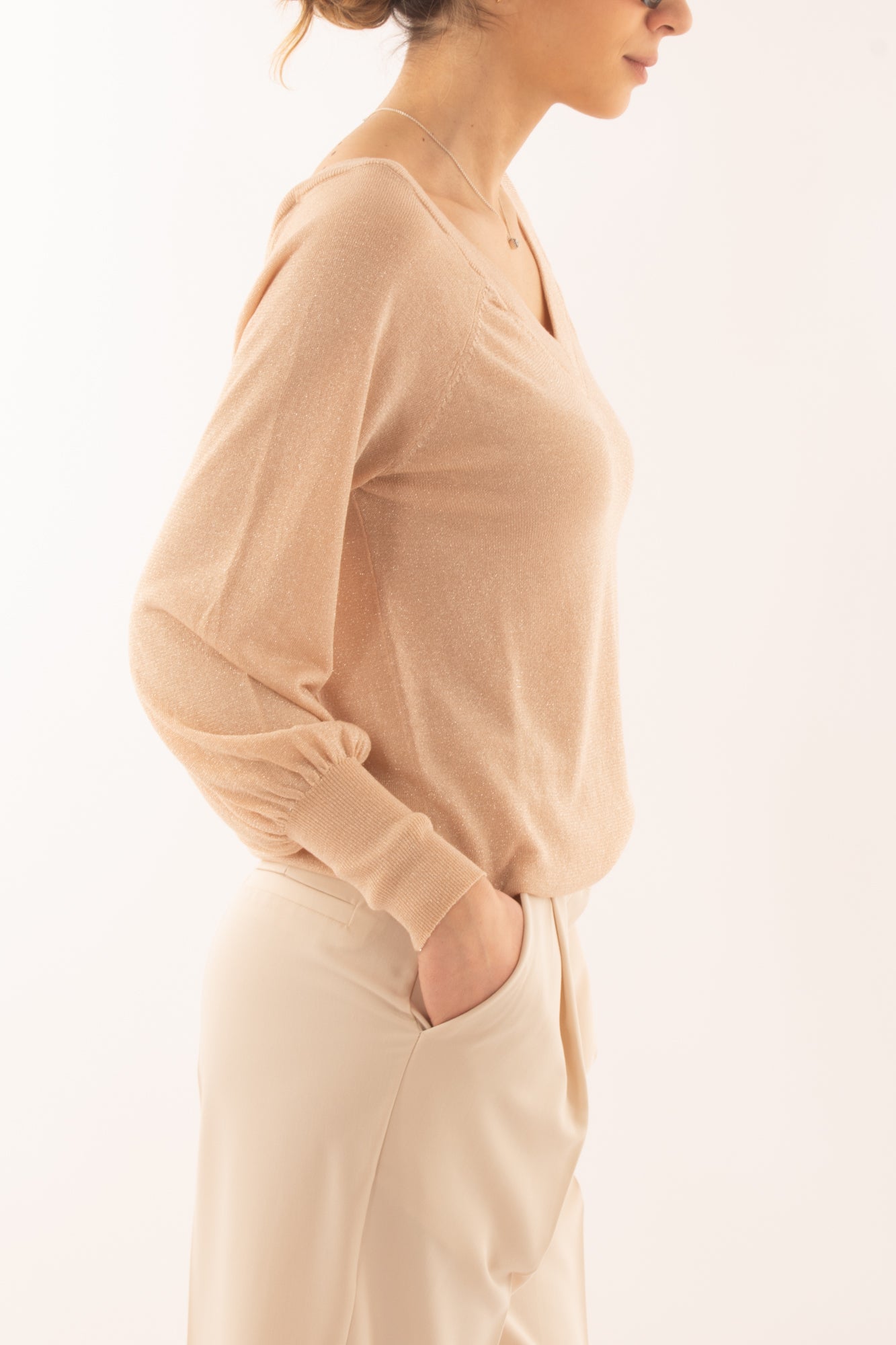 Maglia con collo a v da Donna Susy mix _ Rosa