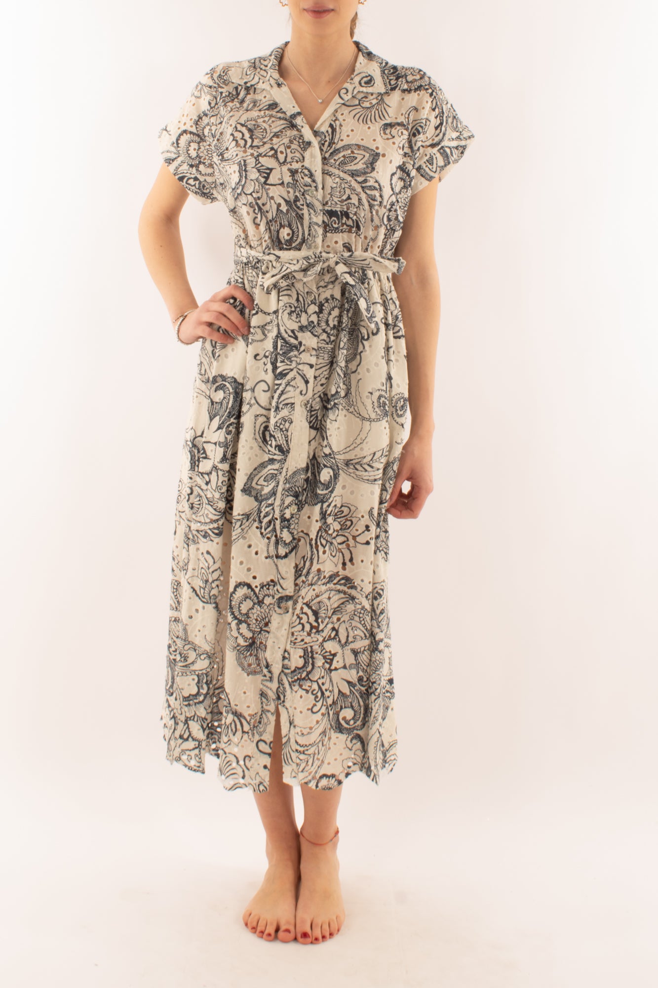 Abito chemisiere in pizzo san gallo da Donna Susy mix - Blu