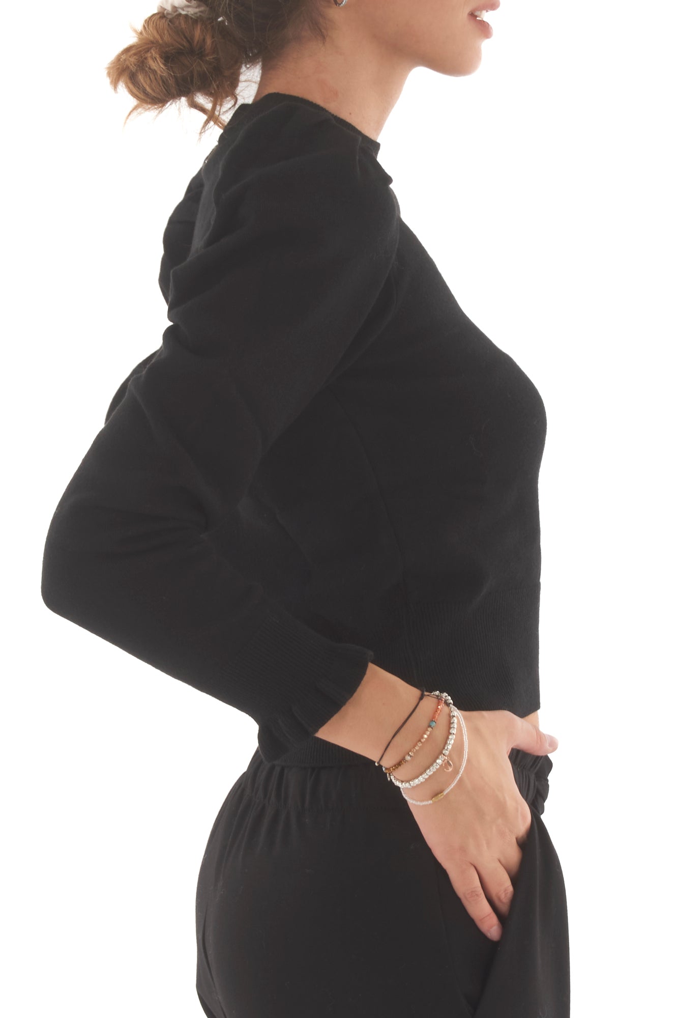 Maglione manica sbuffo Dixie - Nero