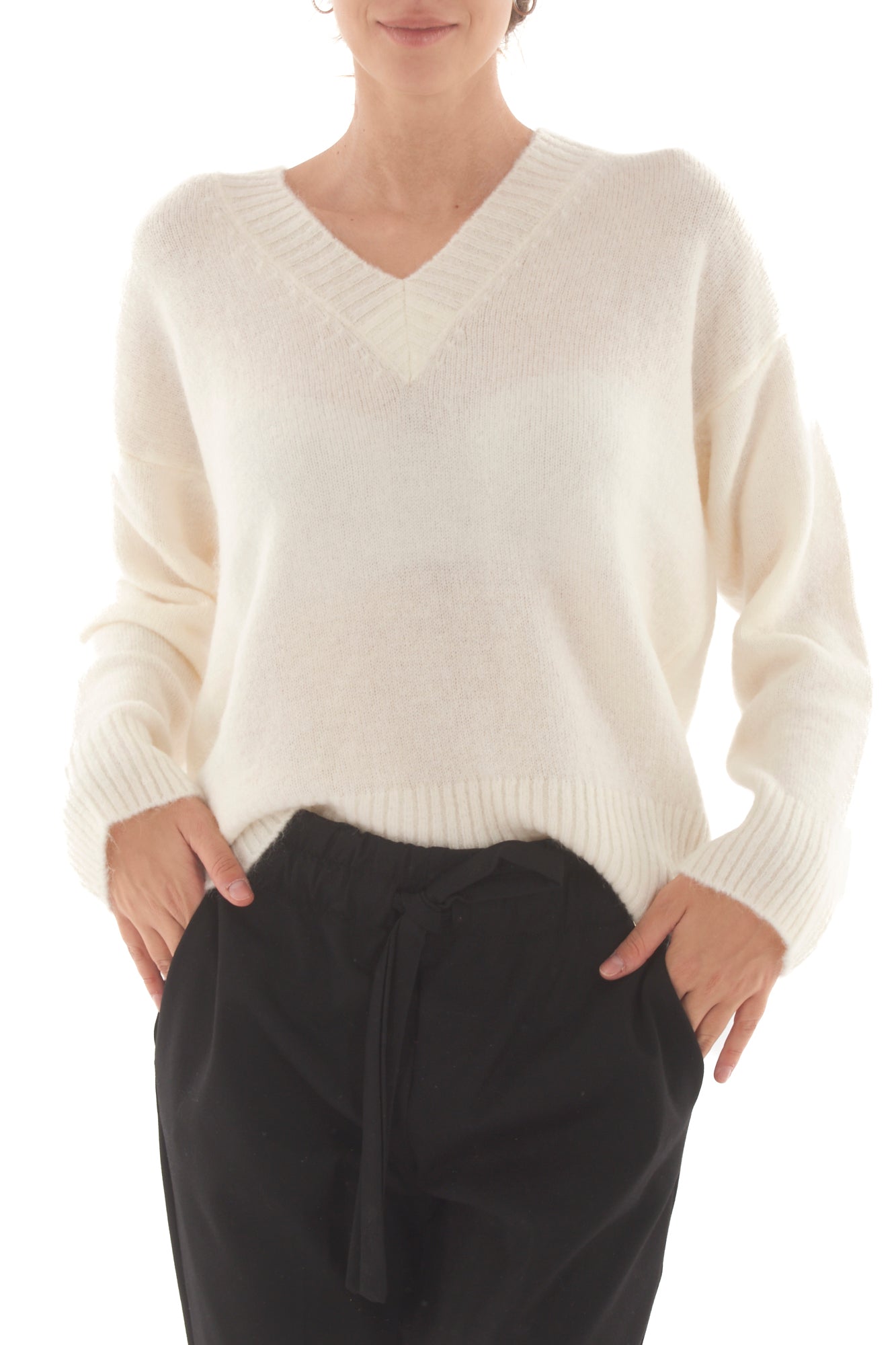 Maglione scollo a V Dixie - Panna