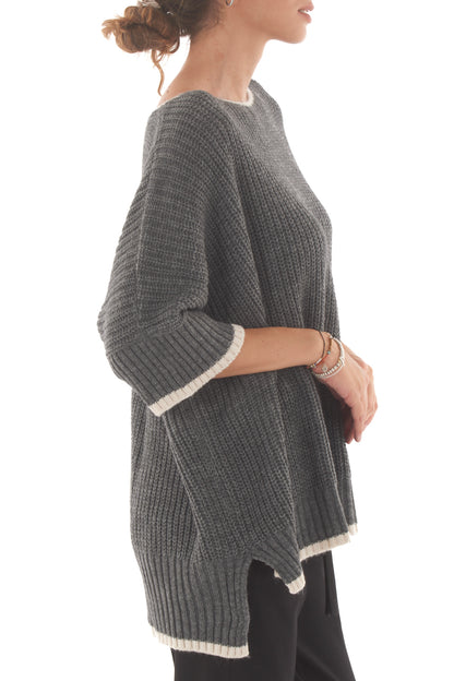 Maglione profili a contrasto Dixie - Grigio