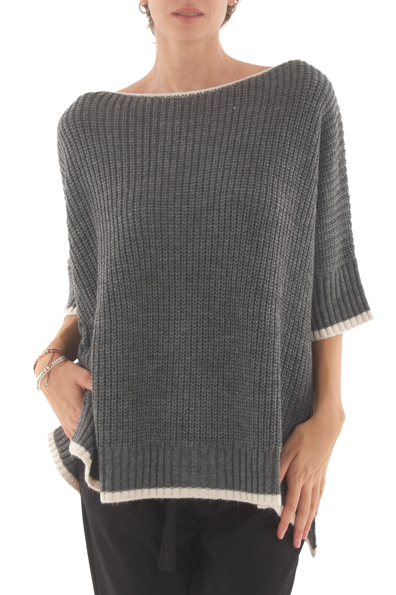 Maglione profili a contrasto Dixie - Grigio