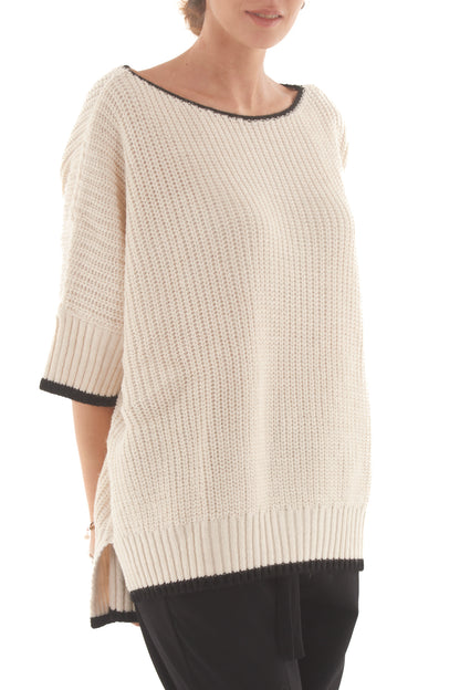 Maglione profili a contrasto Dixie - Panna