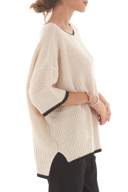 Maglione profili a contrasto Dixie - Panna