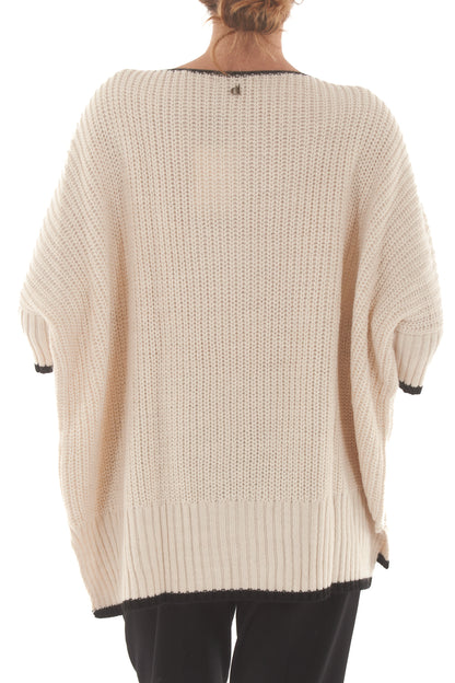Maglione profili a contrasto Dixie - Panna