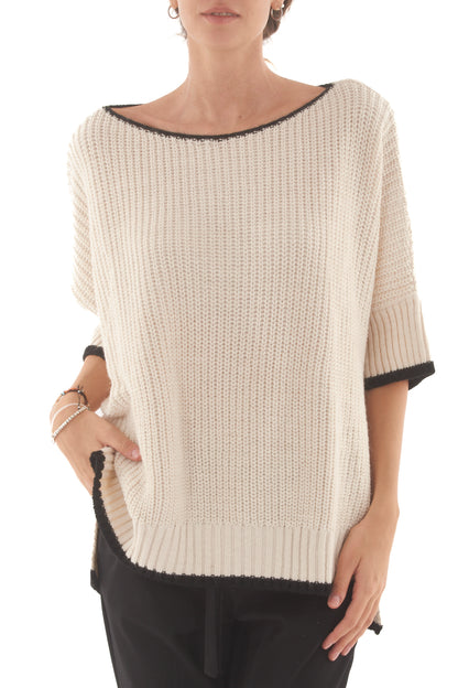 Maglione profili a contrasto Dixie - Panna