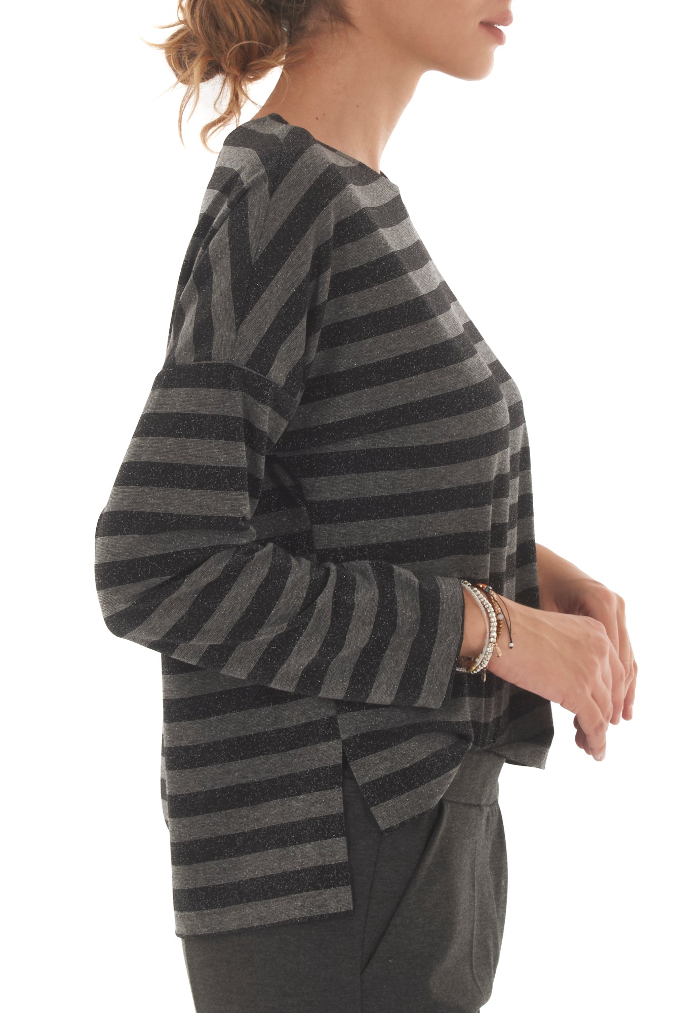 Maglia rigata con lurex Metoo- Nero