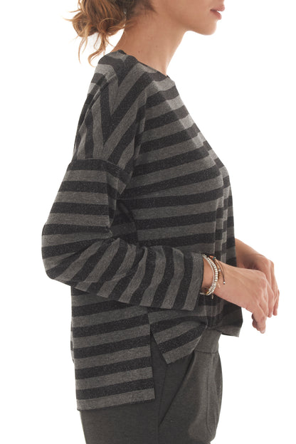 Maglia rigata con lurex Metoo- Nero