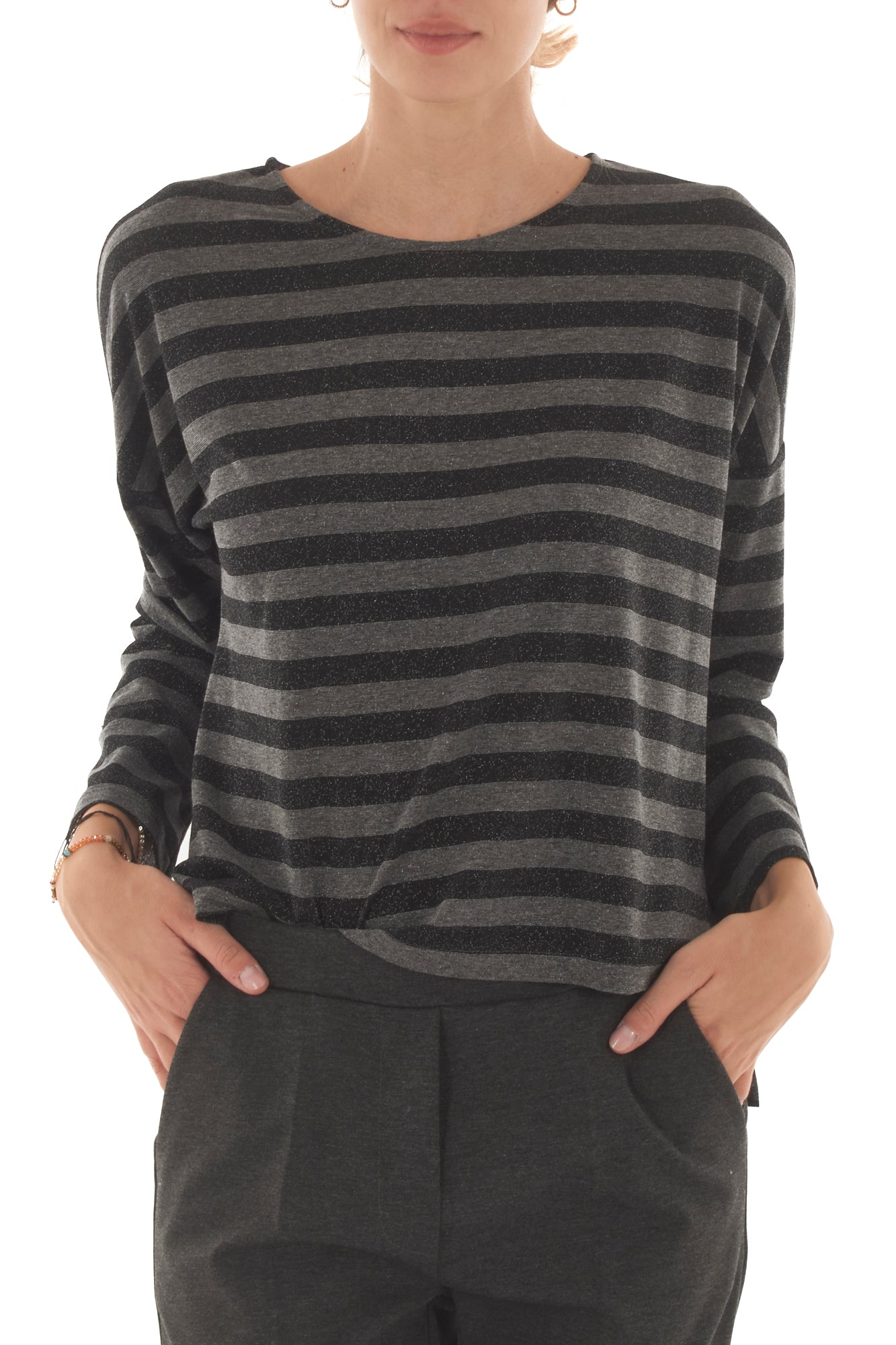 Maglia rigata con lurex Metoo- Nero