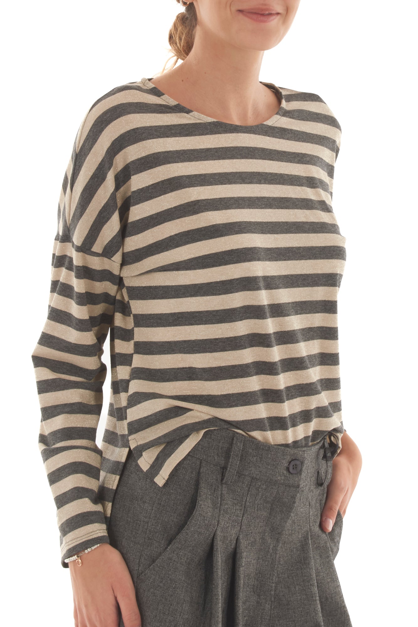 Maglia rigata con lurex Metoo- Nero