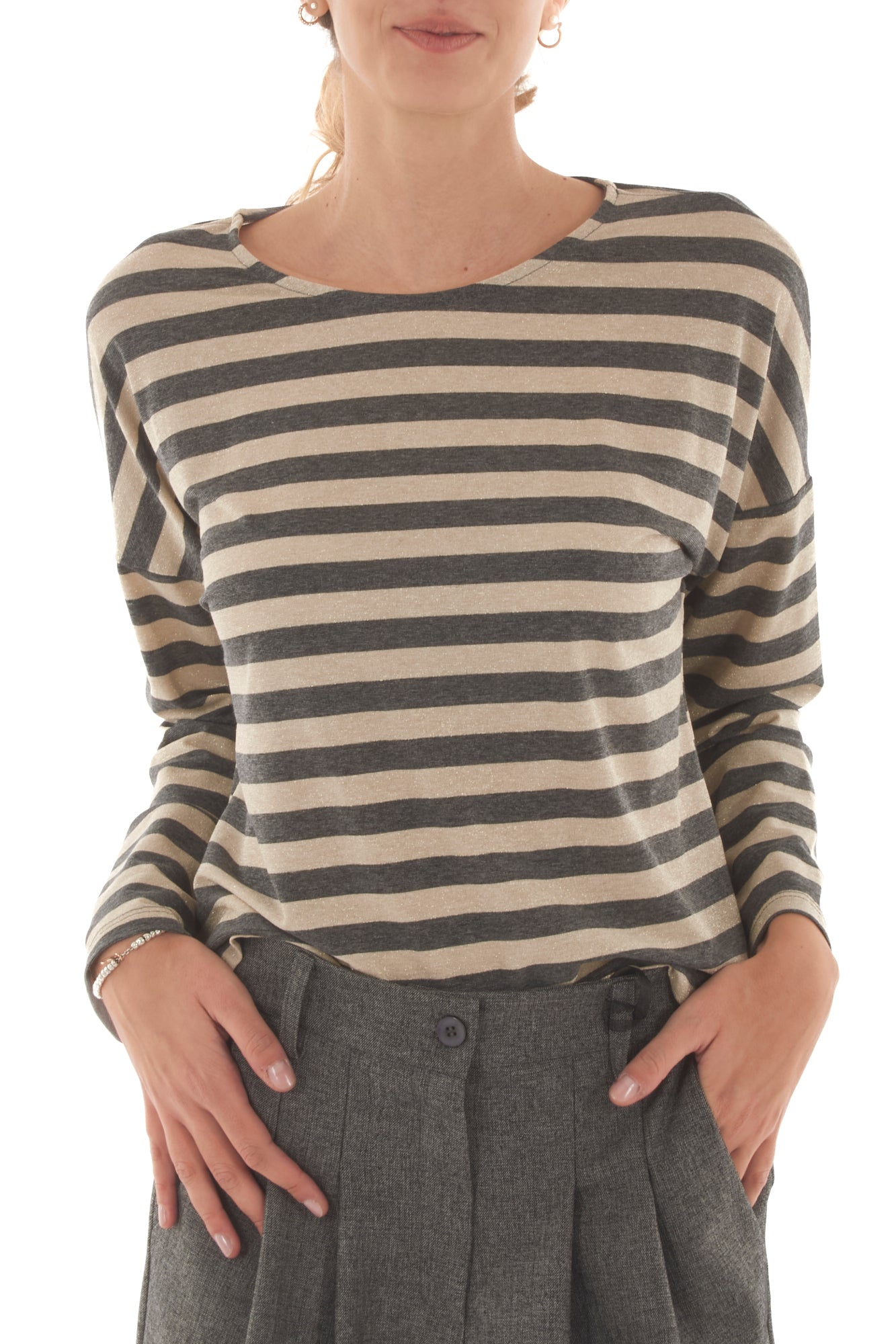 Maglia rigata con lurex Metoo- Nero