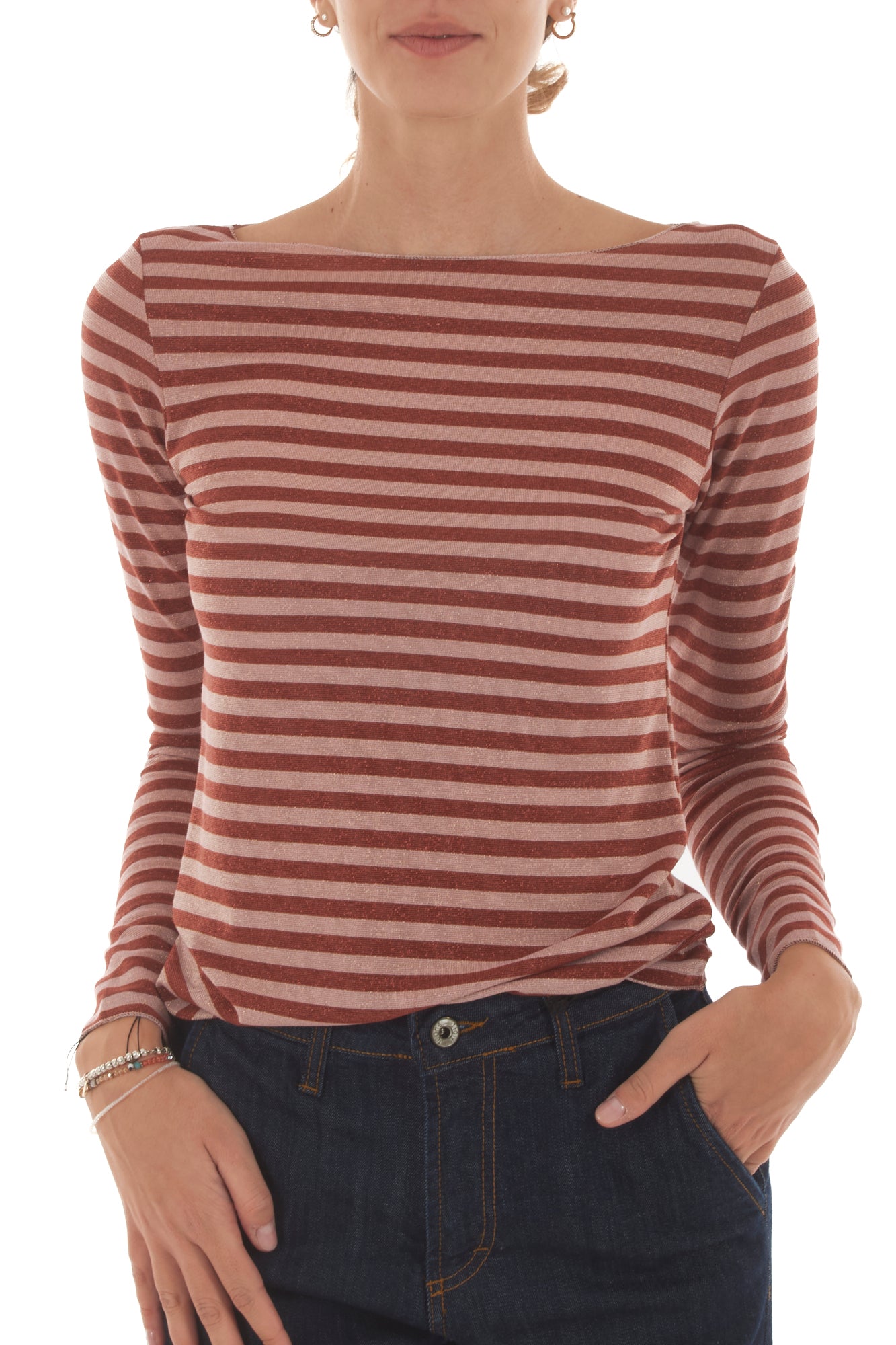 Maglia rigata con lurex Metoo Rosa