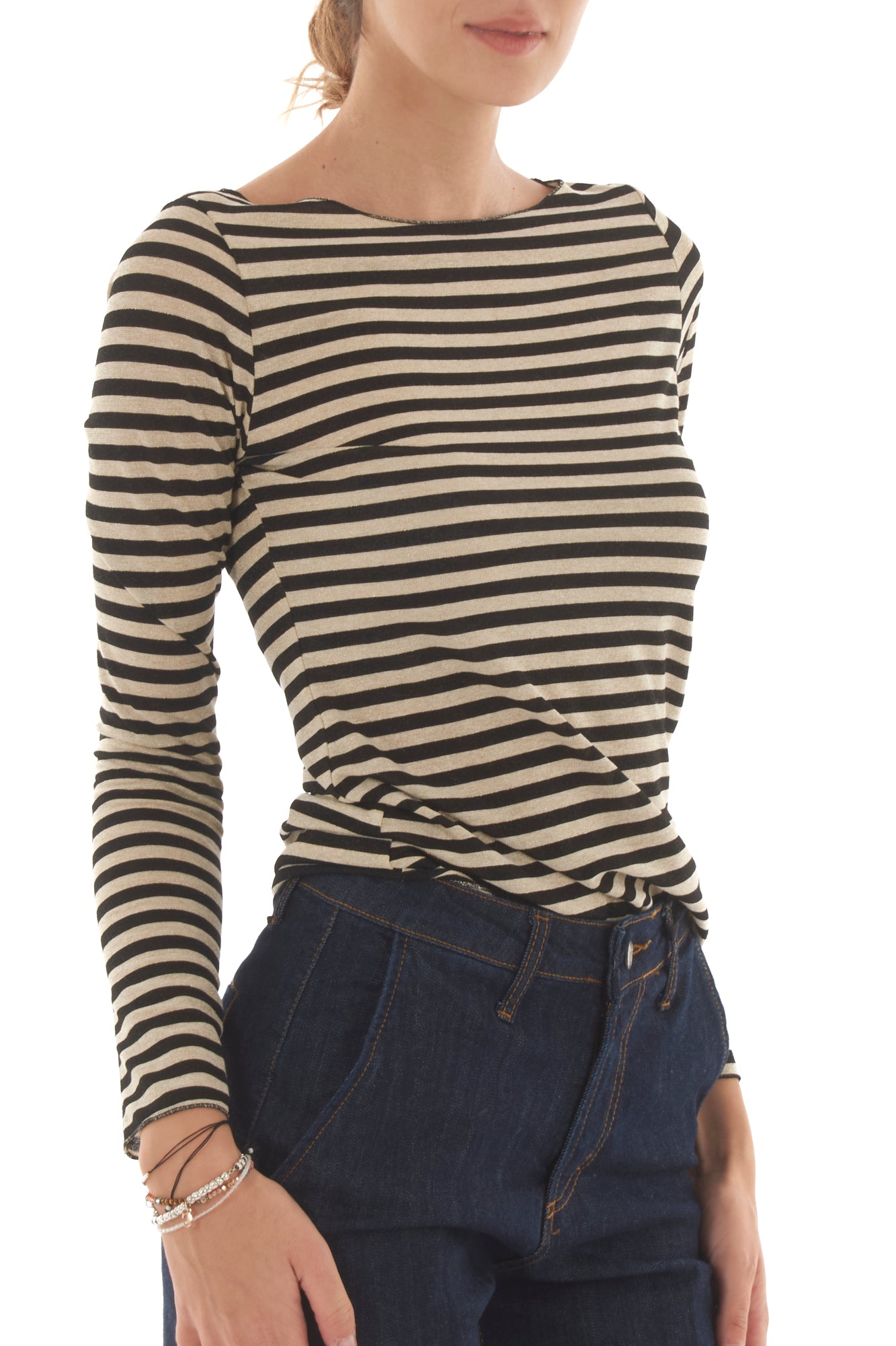 Maglia rigata con lurex Metoo - Sabbia