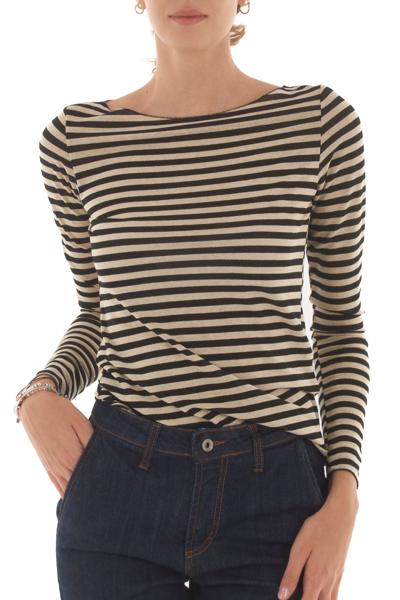 Maglia rigata con lurex Metoo - Sabbia