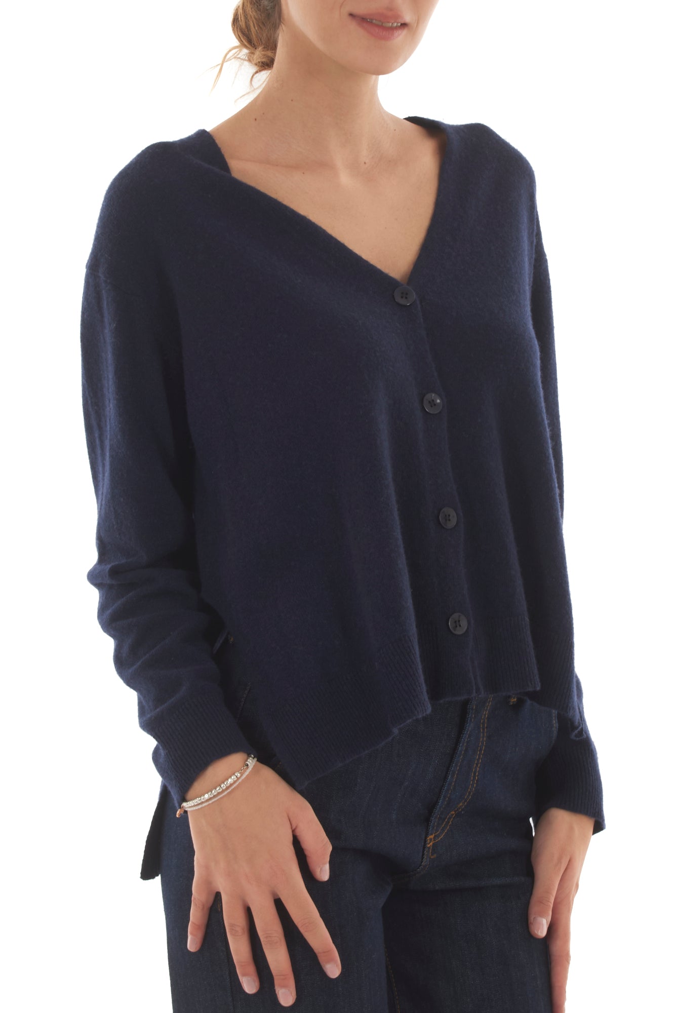 Cardigan con spacchi laterali misto cachemire Metoo - Blu