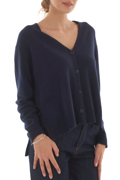 Cardigan con spacchi laterali misto cachemire Metoo - Blu