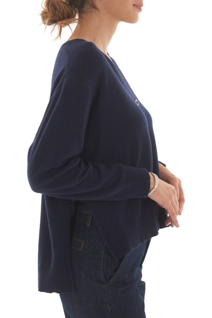 Cardigan con spacchi laterali misto cachemire Metoo - Blu