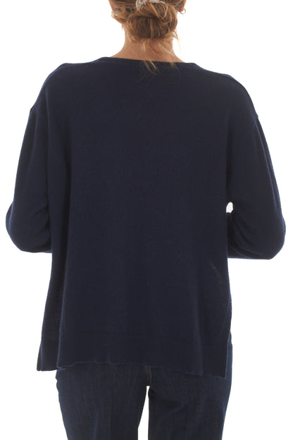 Cardigan con spacchi laterali misto cachemire Metoo - Blu