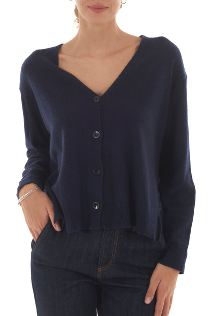 Cardigan con spacchi laterali misto cachemire Metoo - Blu