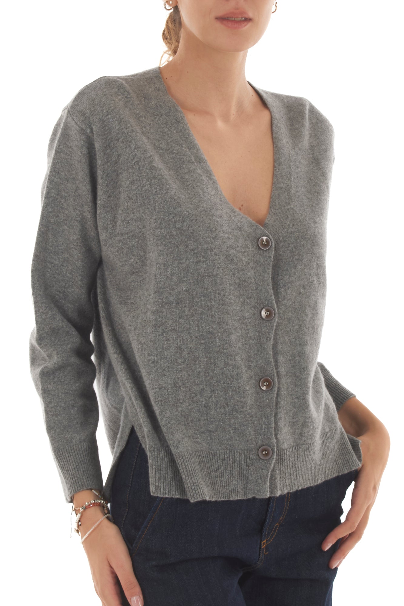 Cardiga con spacchi laterali misto cachemire Metoo - Grigio