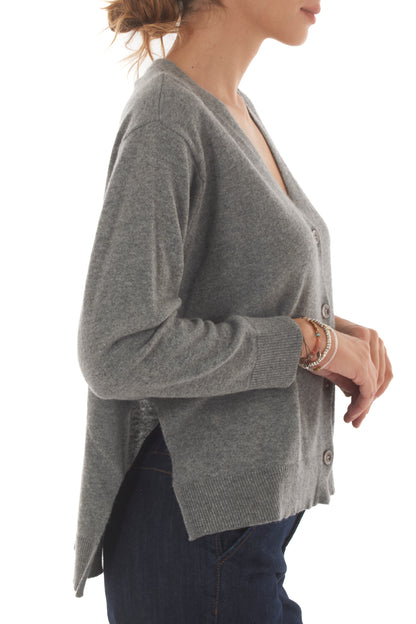 Cardiga con spacchi laterali misto cachemire Metoo - Grigio